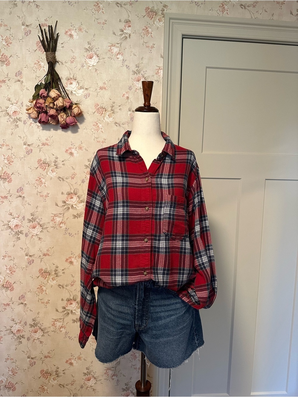 Abercrombie & Fitch Flannel Shirt Red & Blue Plaid Size Large